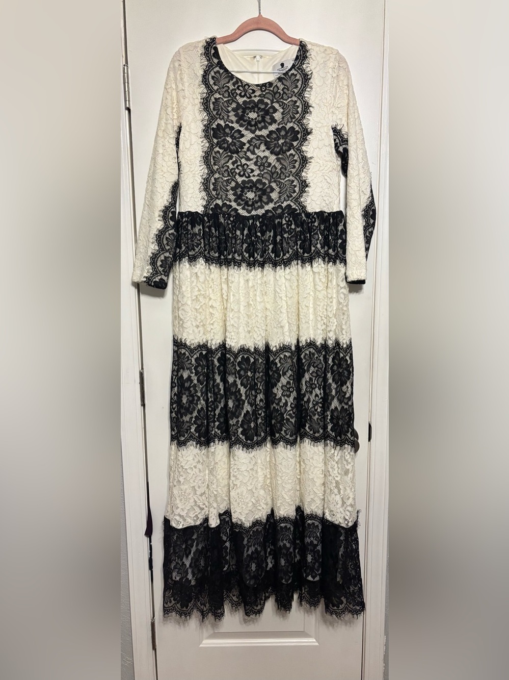 Dainty Jewells Ivory and Black Lace Maxi Dress